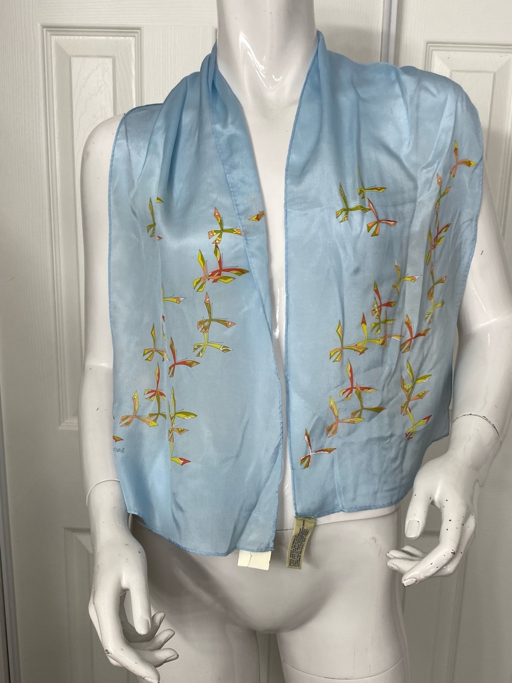 💯Silk Light Blue Embroidered Floral Lightweight Scarf Wrap - Women's Accessory